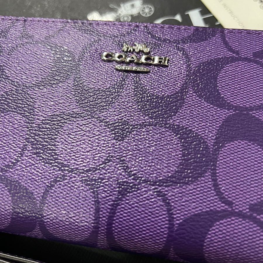 COACH Long Round Zip Wallet with Strap Purple Signature C4452 outlet F/S New US