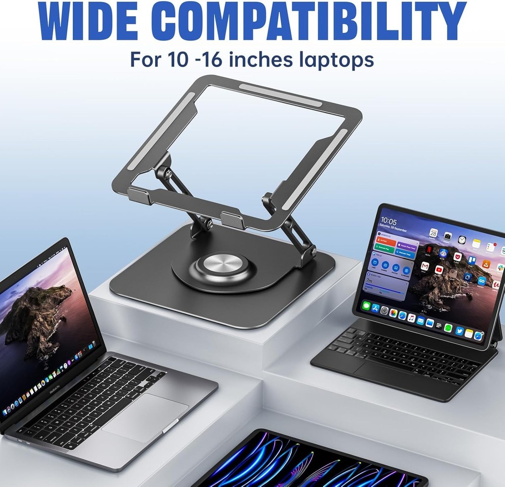 Laptop Stand for Desk, Adjustable Computer Stand with 360° Rotating Base,