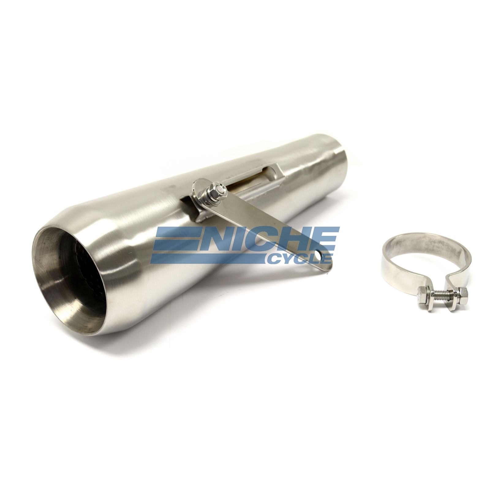 13" Big Mouth Stainless Steel Muffler w/ Bracket Reverse Cone Brushed 2.5"