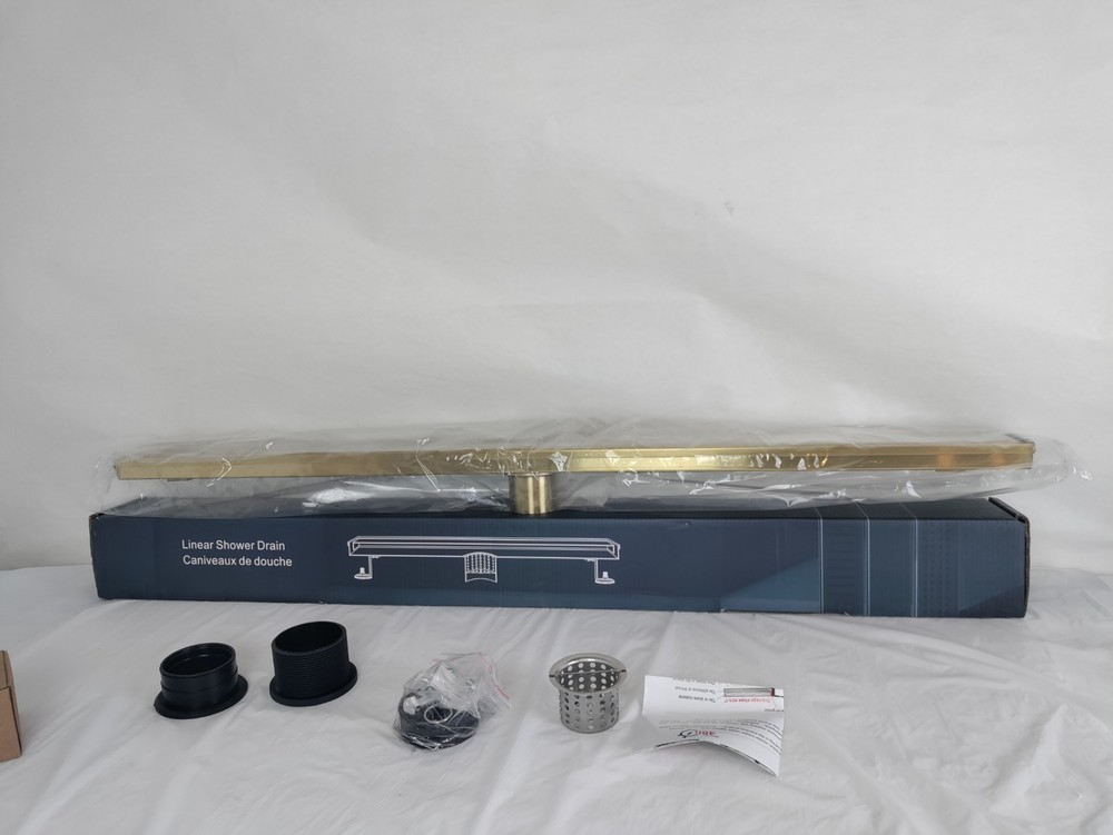 36" Brushed Gold Linear Shower Drain w/ Flat & Tile Insert