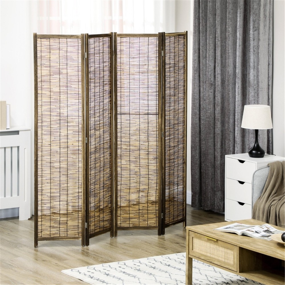 Privacy Screen Folding Design Woven Reed Panel Has A Natural Look