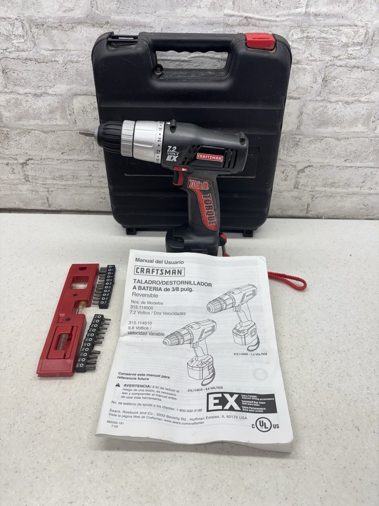 Craftsman 7.2V EX Cordless Drill/Driver Kit with Case & Manual Untested