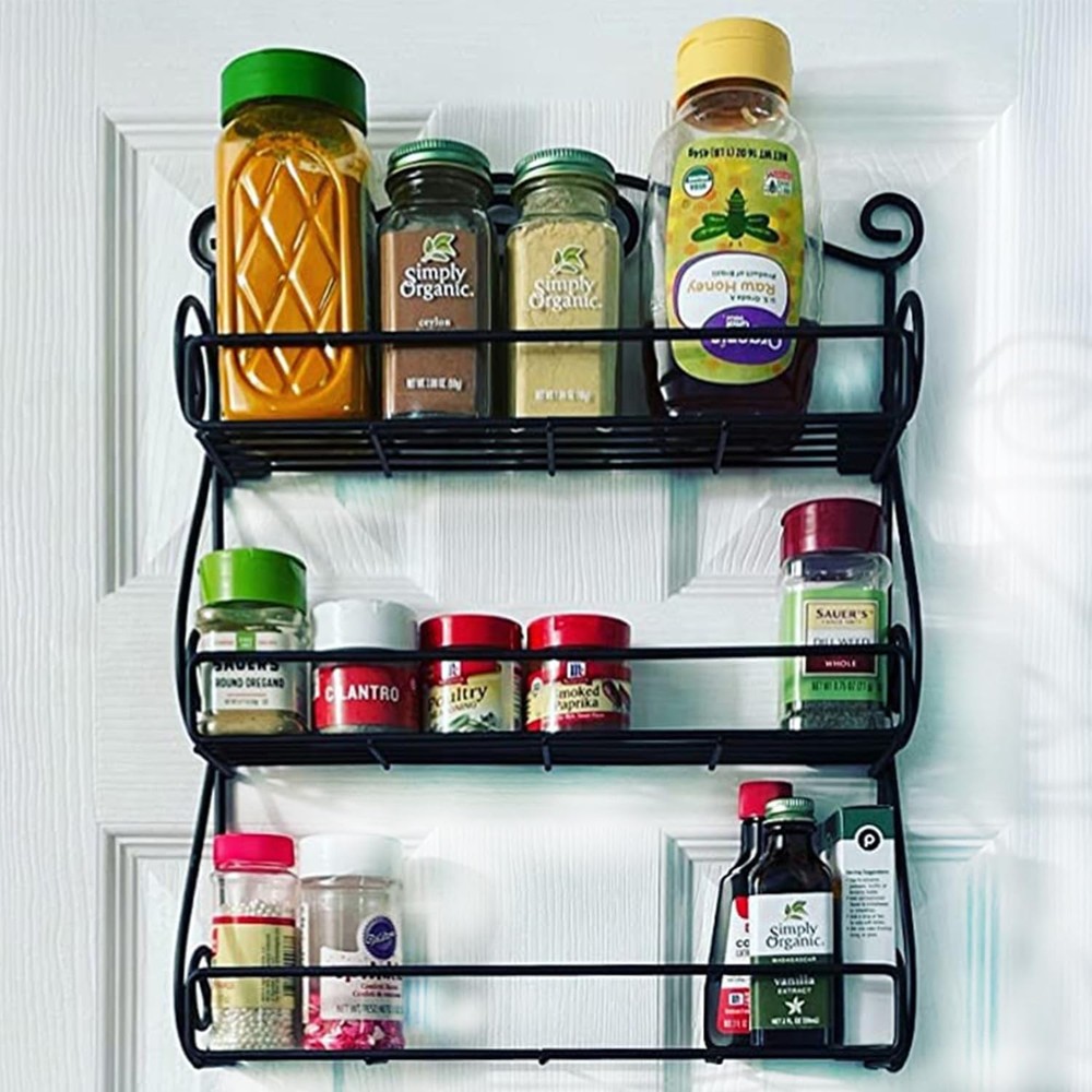 3-Tier Open Wire Spice Rack with Classic Scroll Design for Modern Kitchens