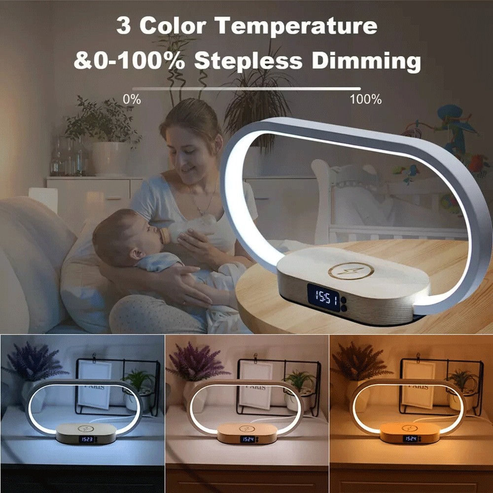 Rechargeable Bedside Lamp with Clock Touch Dimmable, 3 Color Temperatures NEW