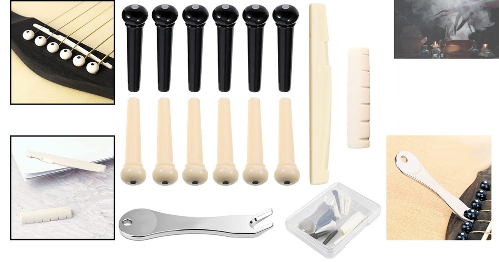 Complete 12 Pcs Guitar Bridge Pins Kit with Puller - Essential for Guitar Lovers