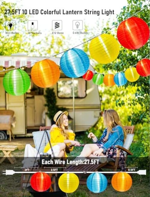 G40 LED Outdoor Lantern String Lights, 27.5FT Patio String Lights Multicolor