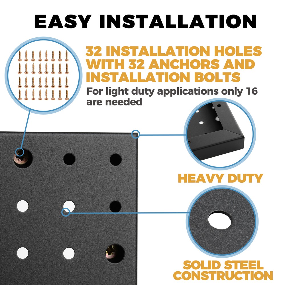 Heavy Duty 4-Panel Pegboard Wall Organizer With 32 Peg Hooks - Black