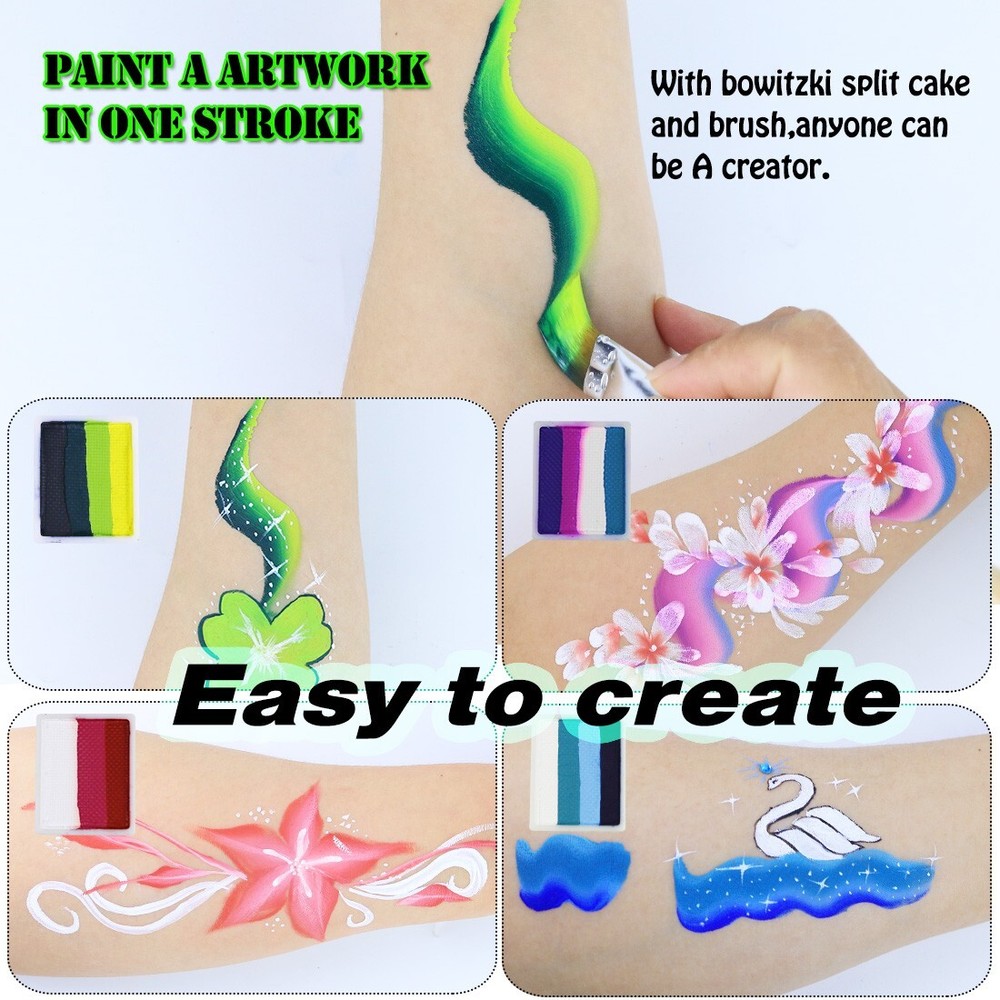 Bowitzki Professional Face Paint kit Split Cakes 1 Stroke Body Paint Brushes Set