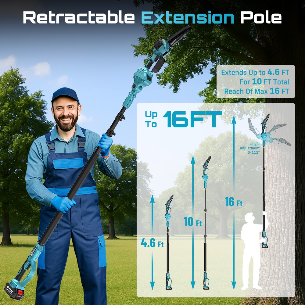 4-in-1 Cordless Pole Saw & Pole Pruning Shears Combo Kit Chainsaw Cutter 2*4000