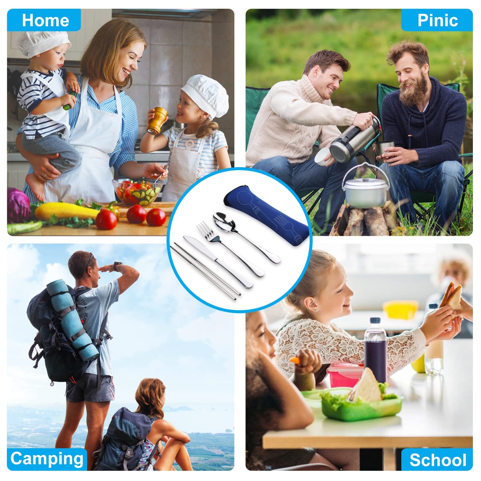 Portable Silverware Set with Case, Lengnoyp Travel Camping Utensils Set, Prem...