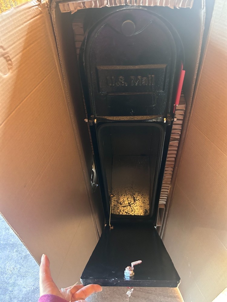 Decorative Cast Aluminum Mailbox Lockable Vault Column 2 Door "Brick In" Black