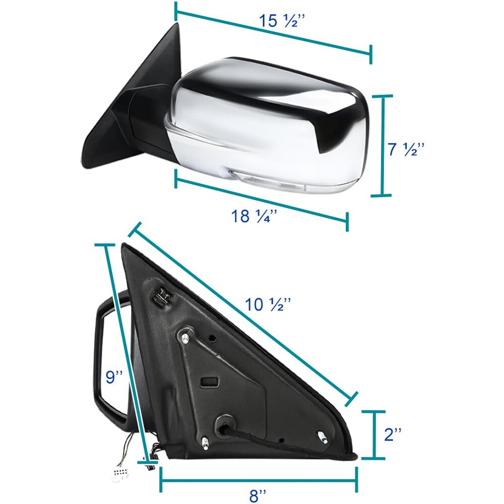 Left Side Mirror For 2013-2019 Ram 1500 Chrome Power Fold +Heated +Temper Sensor