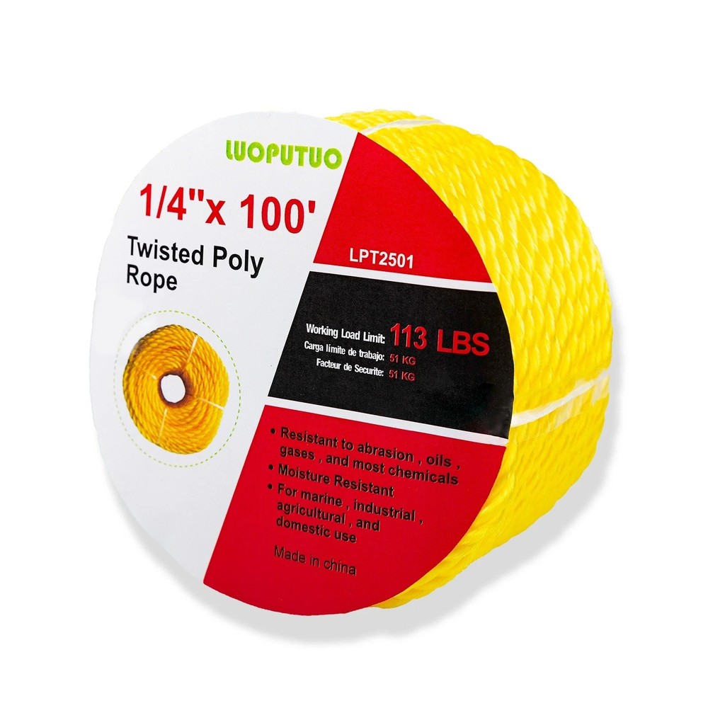 1/4'' 100' Yellow  Poly Twisted Rope