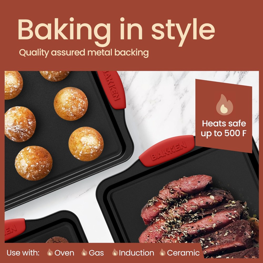 Baking Pan Set – 3 Piece Cookie Sheet – Deluxe Black 3 Set,