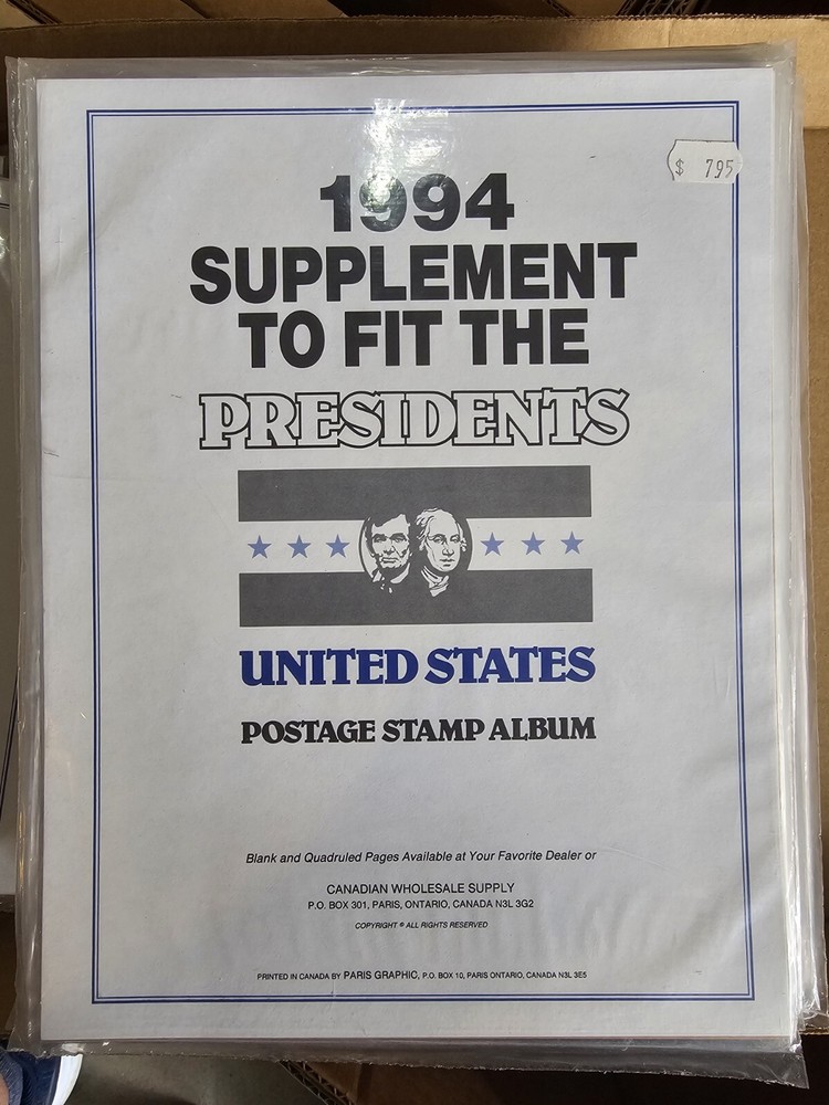 1994 CWS Canadian Wholesale Supply Supplement Pages To Fit THE PRESIDENTS NOS