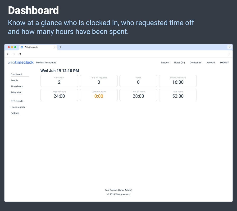 Compumatic PIN + RFID Time Clock, Ethernet WiFi Web Based Cloud Hosted Real-Time