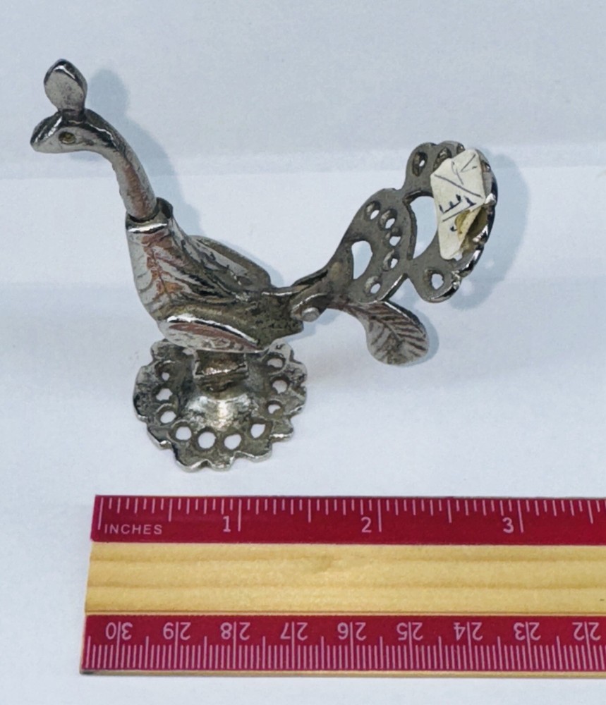 Unique Antique Vintage Solid Silver Brass Kohl Empty Flask Peacock Bird Figure