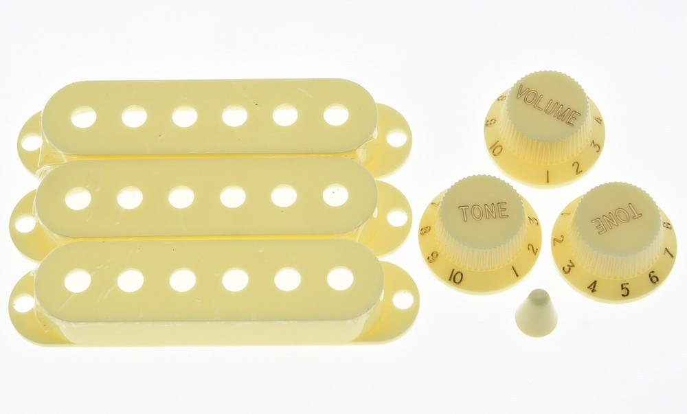 ST Knobs,Pickup Covers and 5 Way Switch Tip Aged White for Fender Strat