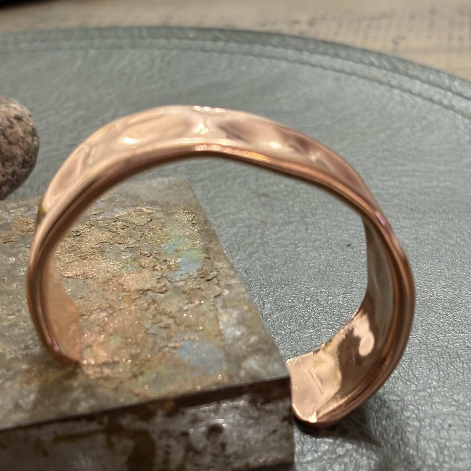 Brutalist Heavy Thick Women’s Hammered Wide Copper Artisan Cuff Bracelet Shiny