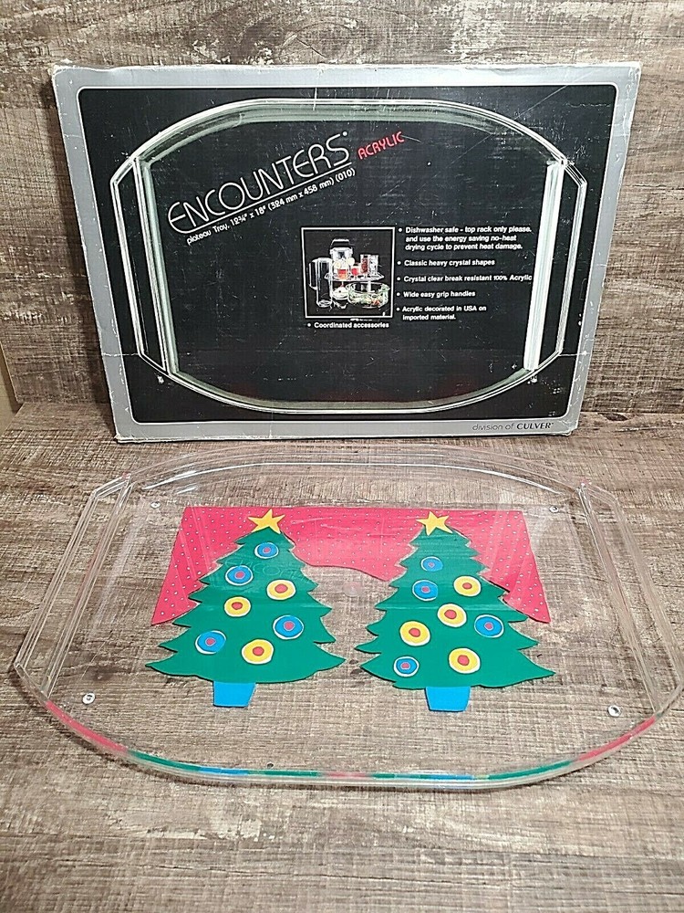 CHRISTMAS SERVING TRAY Acrylic Break Resistant Trees Plastic ENCOUNTERS