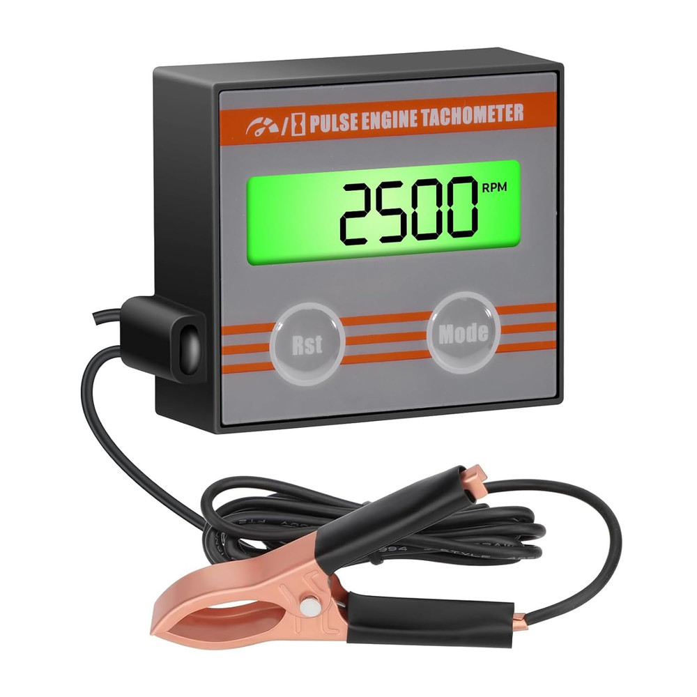 Digital Engine Tachometer Inductive with Clip - Mini Tach Gauge with Hour Meter