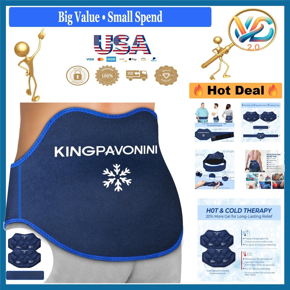 Extra Large Back Ice Pack 2-Pack with Extension Strap for Lumbar Sciatica Relief