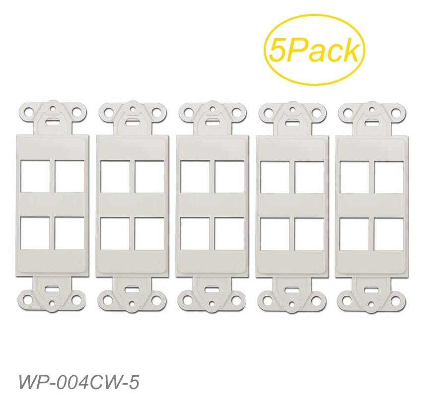 5-Pack 4-Port Decora Keystone Jack Insert Wall Plates, White
