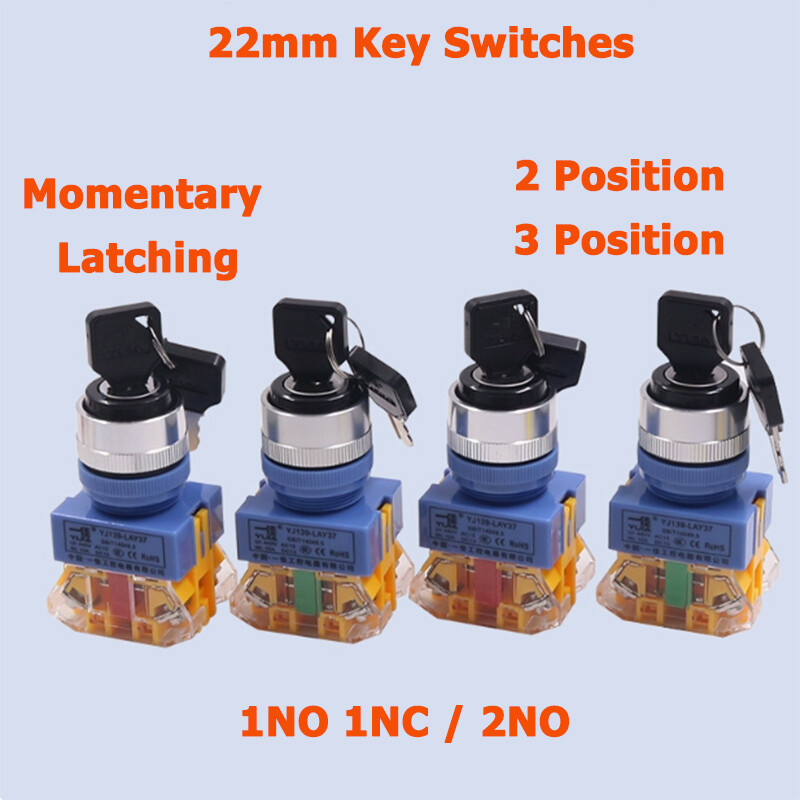 22mm Rotary Key Switch Momentary/Latching Security Lock 2/3Position NO/OFF NO/NC