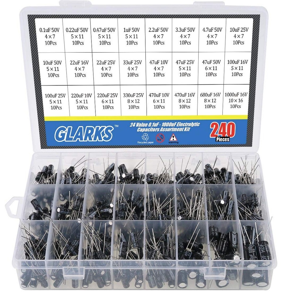 Comprehensive 240Pcs Assorted Capacitor Kit - 0.1uF to 1000uF for Electronics