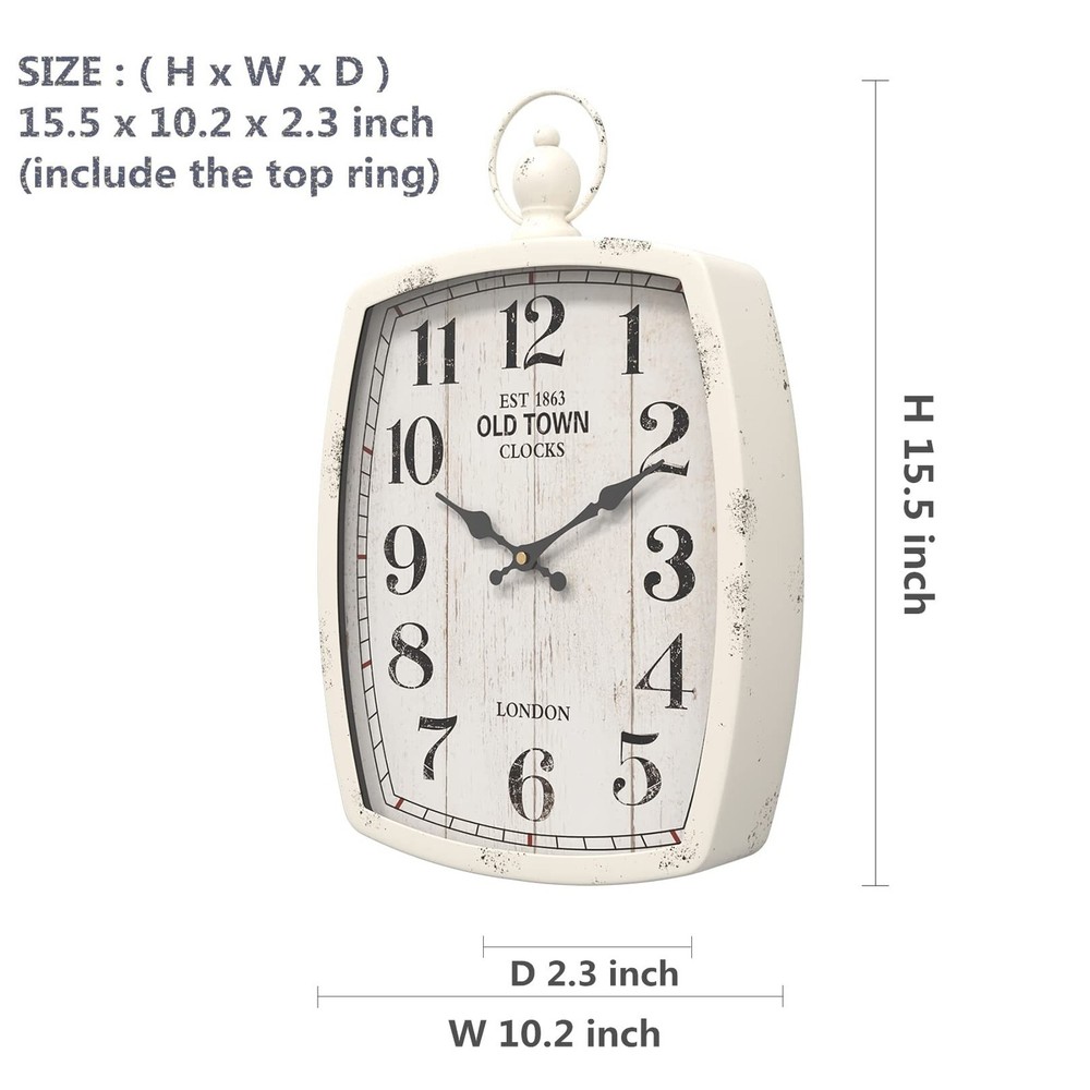 Menterry Rectangle Retro Large Wall Clock, Old-Fashioned Vintage Design, Whit...