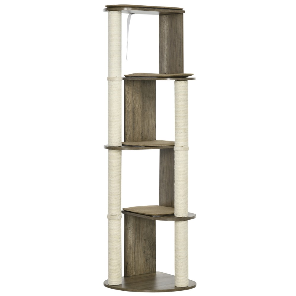 65" Corner Modern Cat Tree Tall for Climbing with Scratching Posts