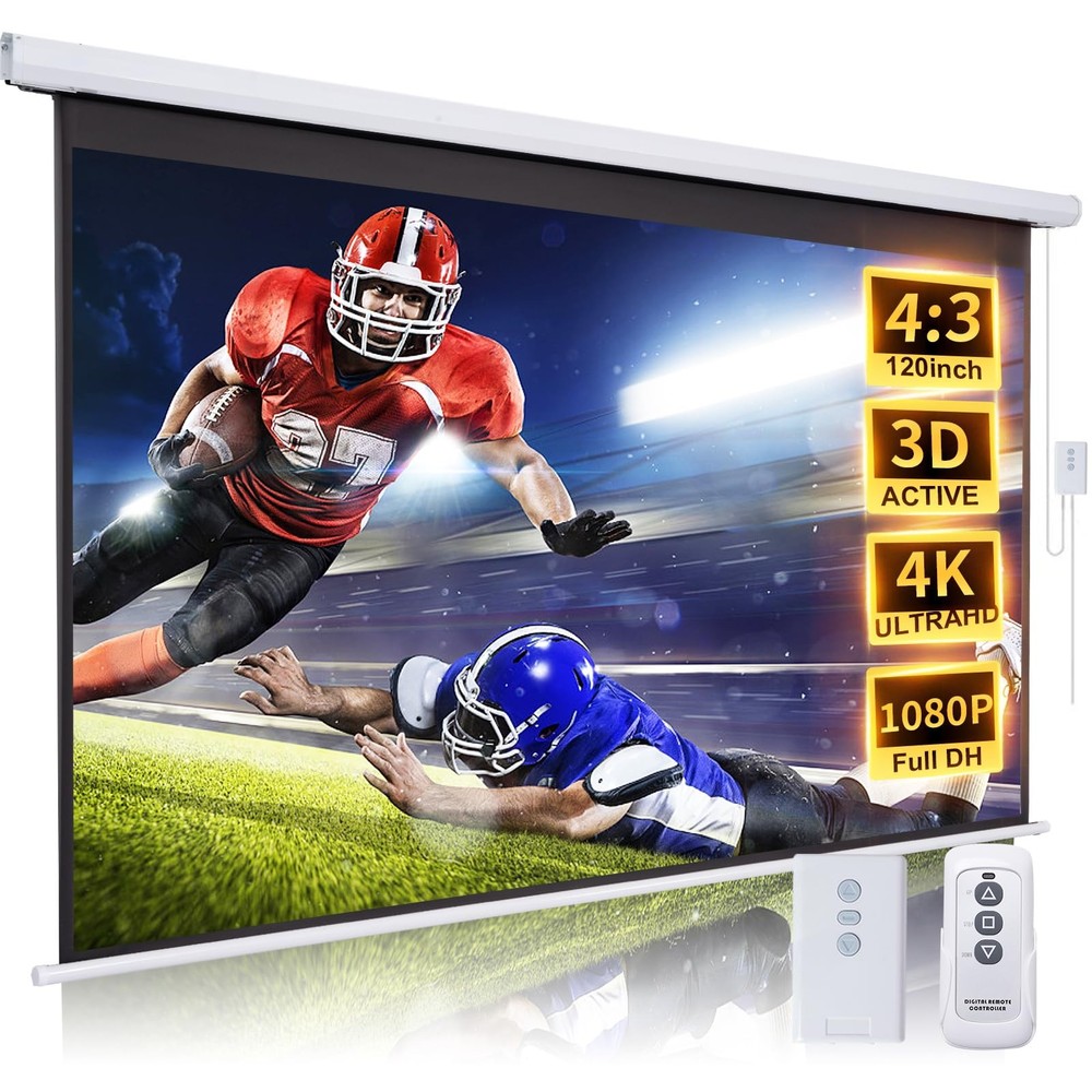 Projector Screen Motorized 120 Inch 4:3 HD Electric Projector Screen Pull Dow...