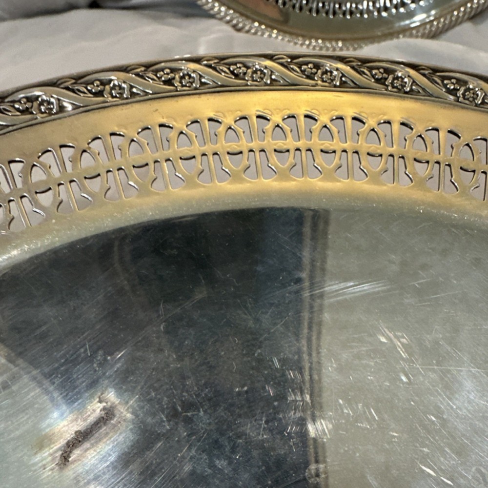 Wm. Rogers & Son Silverplate Spring Flower Pattern Tray Ornate Edge Post-1940