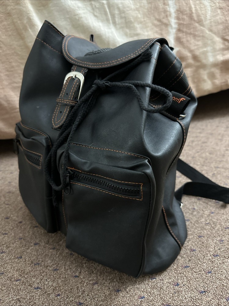 vintage-style black leather backpack