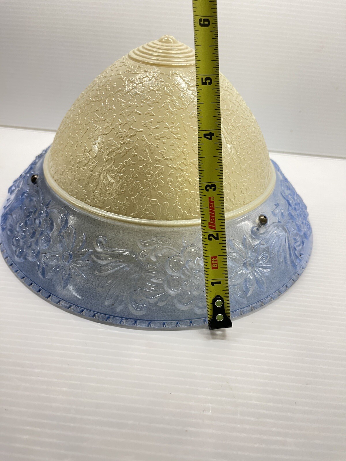 1940s Art Deco 9”Ivory Center Blue Embossed Flowers 3 chain fixture Globe Only