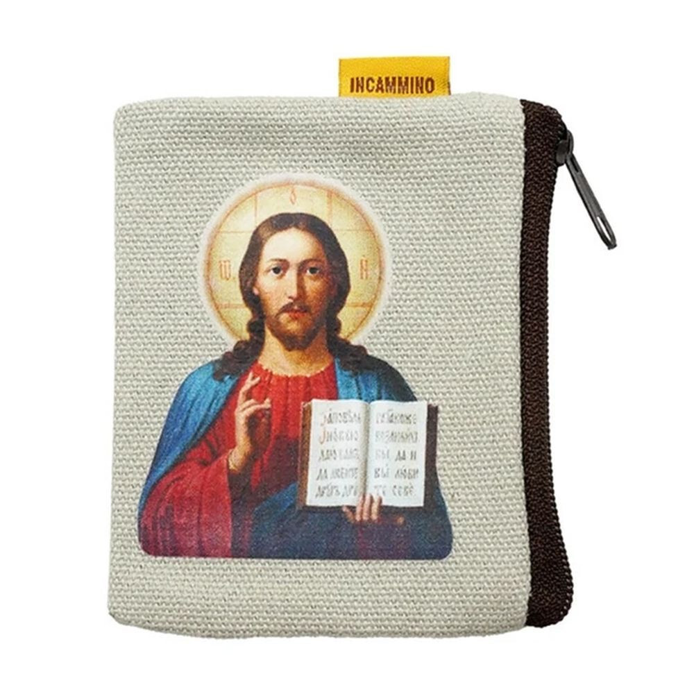 Jesus Christ Icon Rosary Pouch – Zippered Canvas Religious Coin Purse