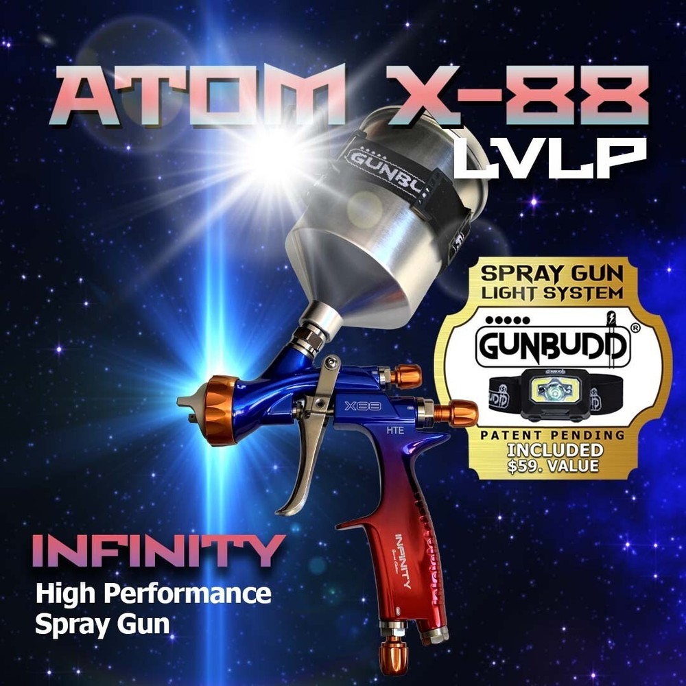 Atom X88 Infinity Spray Gun 1.3 And 1.4mm Tip Combo Gravity Feed, Pro Auto Tool!