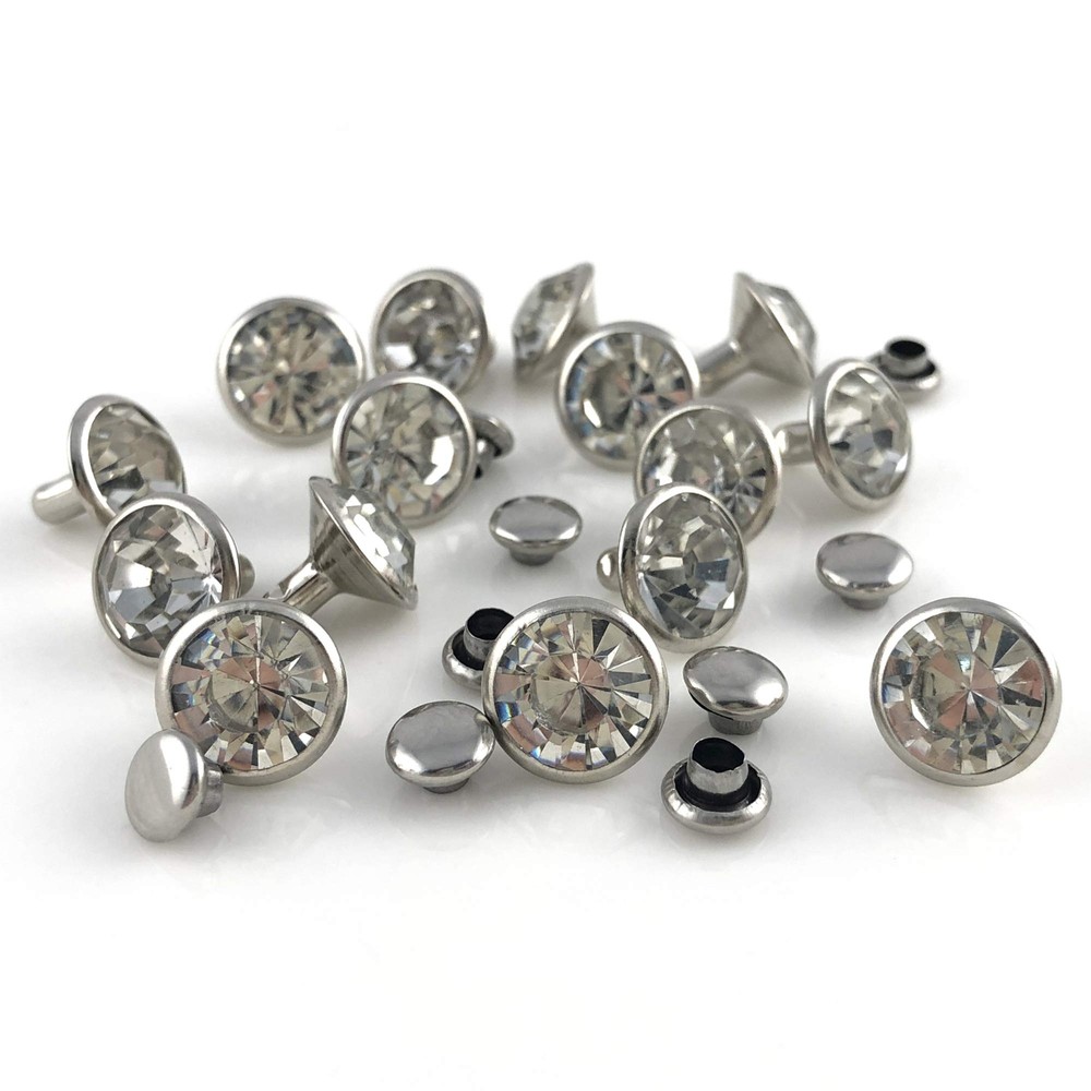 200 Sets Cz White Clear Rivets Rapid Rhinestone Silver Color Stud Rivets for ...