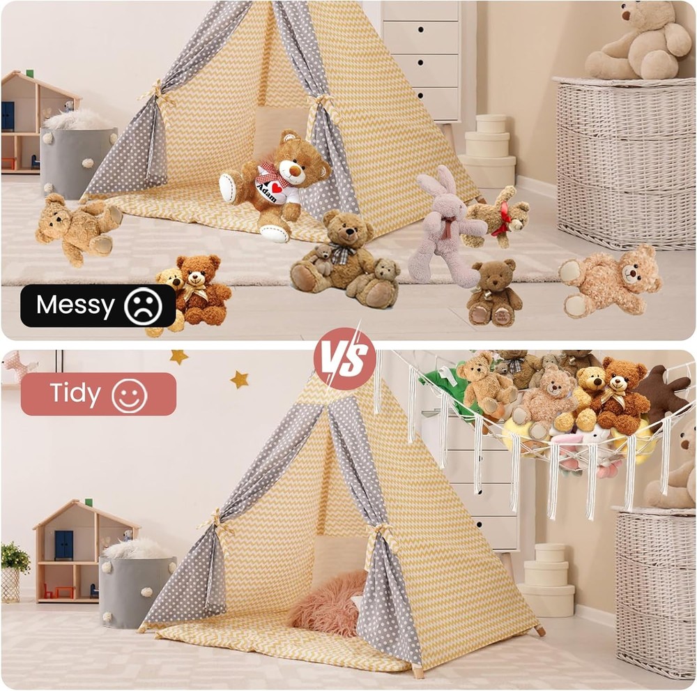Large Stuffed Animal Storage Hammock Corner Beige Net