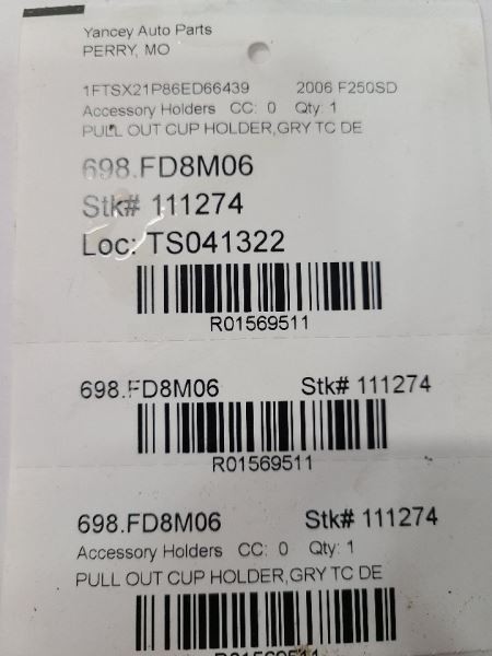 2006 06 FORD F250 PULL OUT CUP HOLDER GRAY