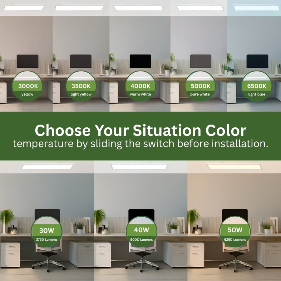 1x4 LED Flat Panel Light 50W 5CCT Dimmable Surface Mount Ceiling 120V