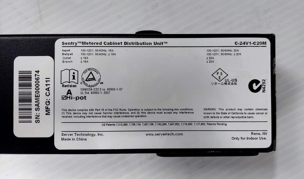 Server Technology C-24V1-C20M Sentry Metered Gabinet Distribution Unit