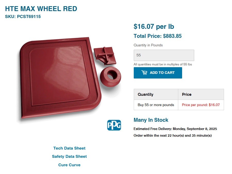 Red Powdercoating - HTE Max Wheel  - Ppg 55lb