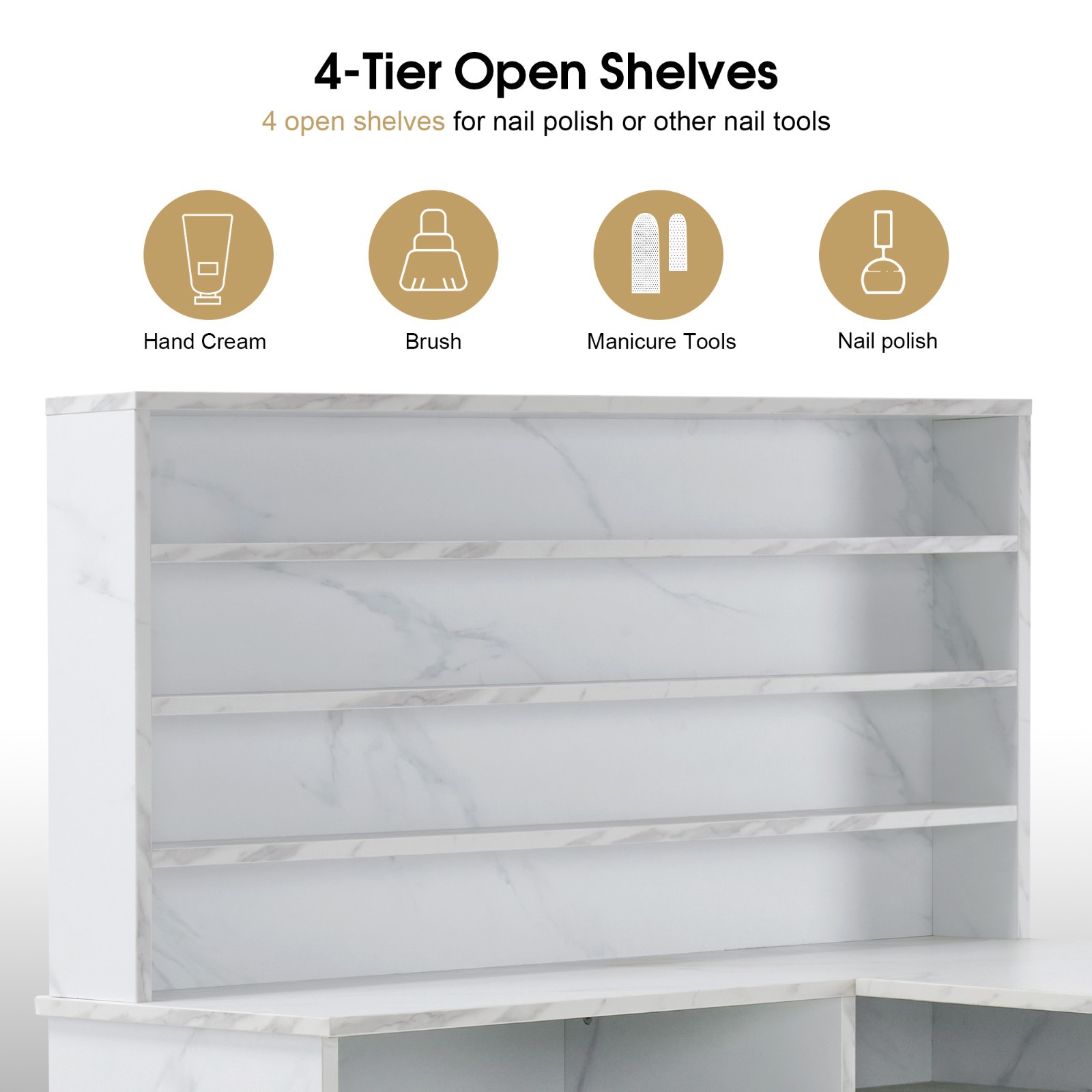 L-shaped Nail Desk for Storage, Versatile Manicure Table with Drawers & Cabinets