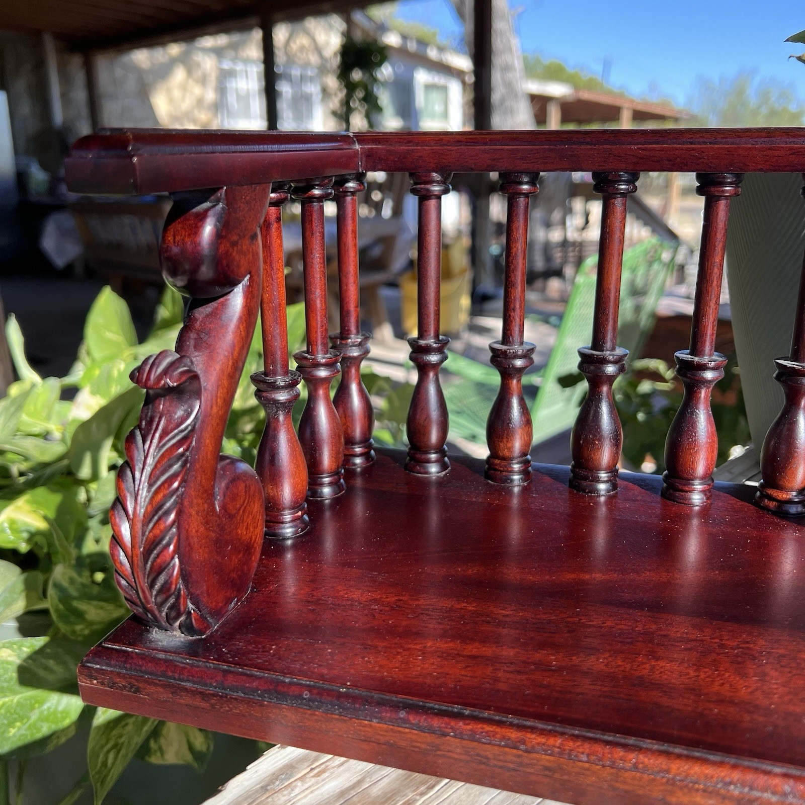 Vintage | Mahogany Carved Desk Trough | Wooden Book Stand Holder | 16.75"