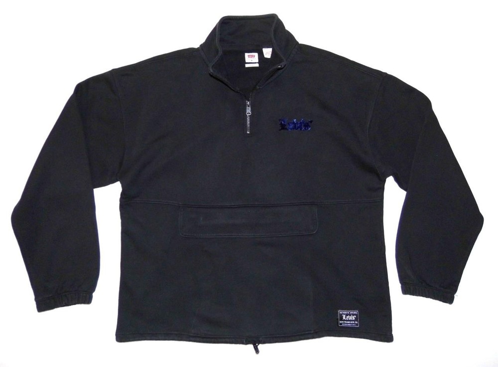 LEVI'S - Men's Relaxed Fit 1/4 Zip Pullover Sweatshirt Top - Medium - Black