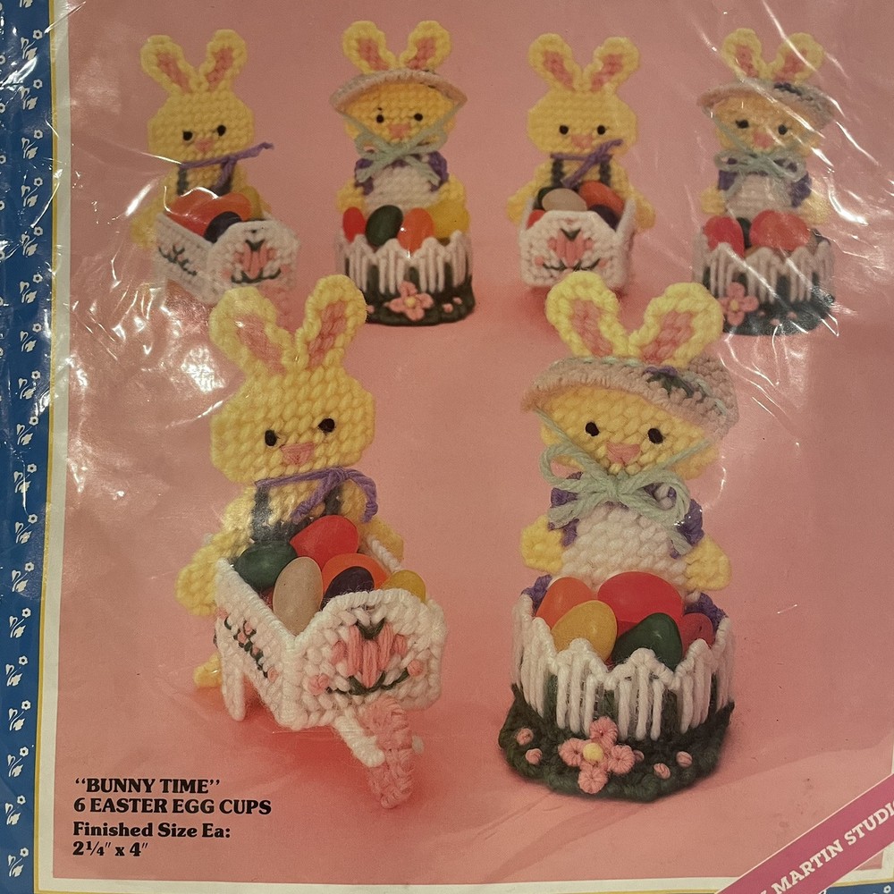 Distlefink Designs Easter Plastic Canvas Kit Bunny Time Craft 6 Easter Egg Cups