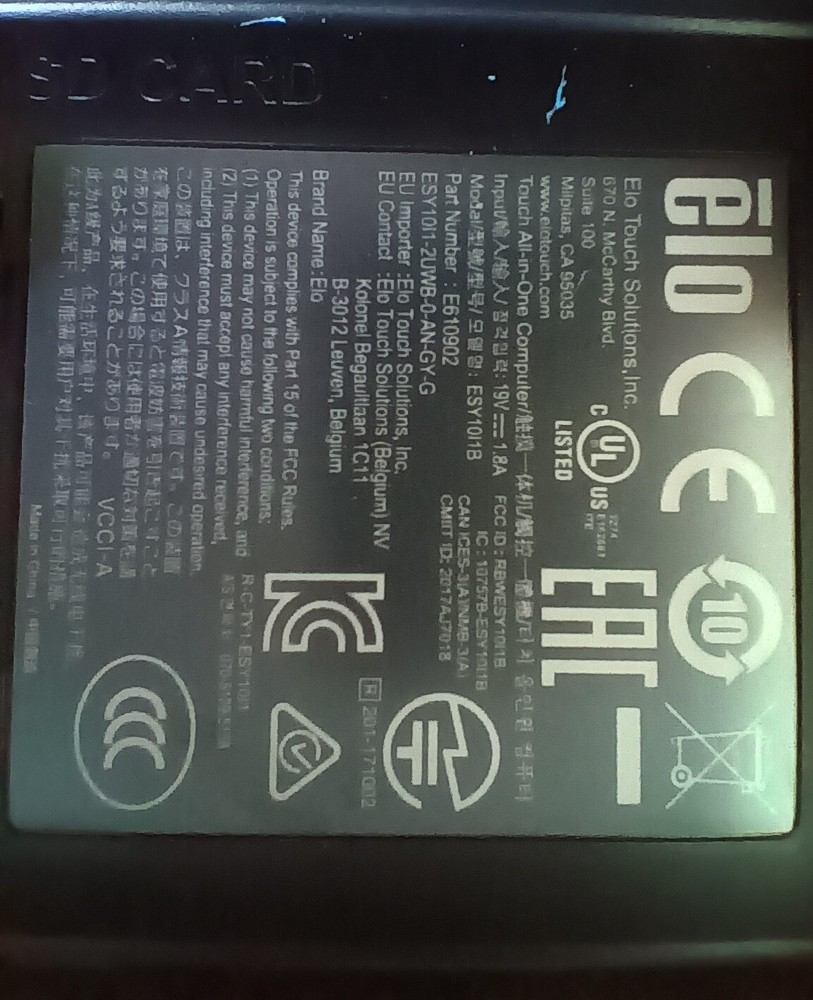 ELO E610902 w/ ET 1002L-2UWA-1-G, Stand and Bar Code Reader