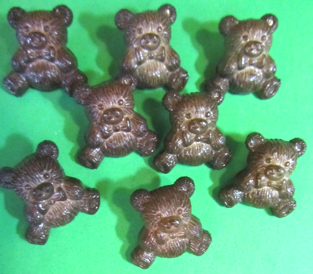 (8) 3/4" TEDDY BEAR BROWN PLASTIC SHANK NOVELTY BUTTONS-C32