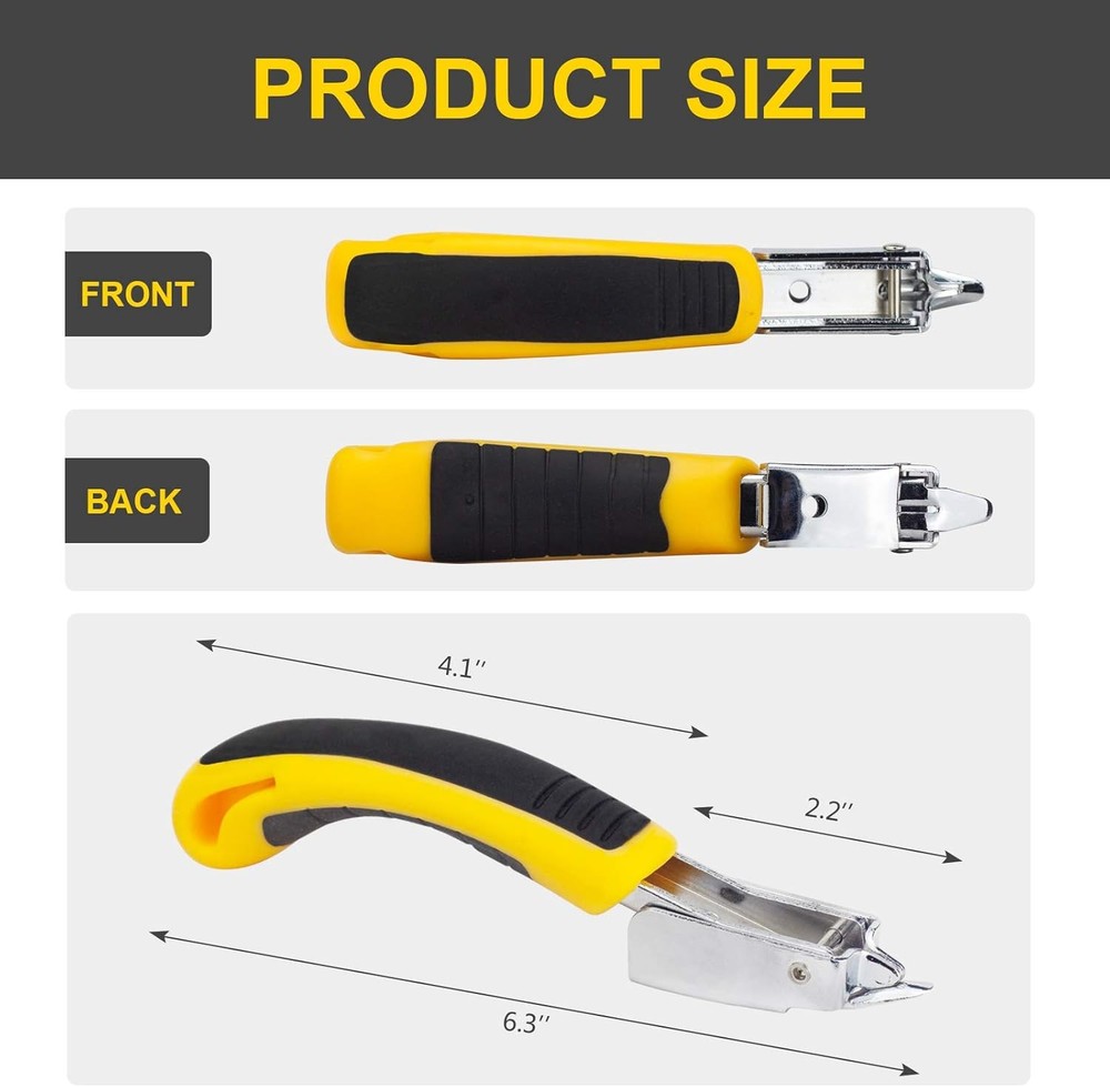 Staple Remover, Puller Tool with Ergonomic Handle, Upholstery Yellow
